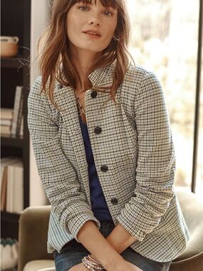 J. Jill Convertible-Collar Knit Blazer L Plaid Stretch NWT